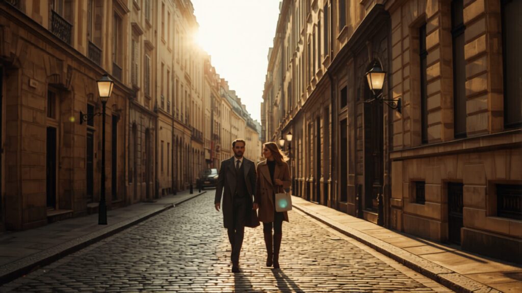 Quartiers chauds de Bordeaux : rue des Chartrons baignée de lumière dorée, façades pierre blonde