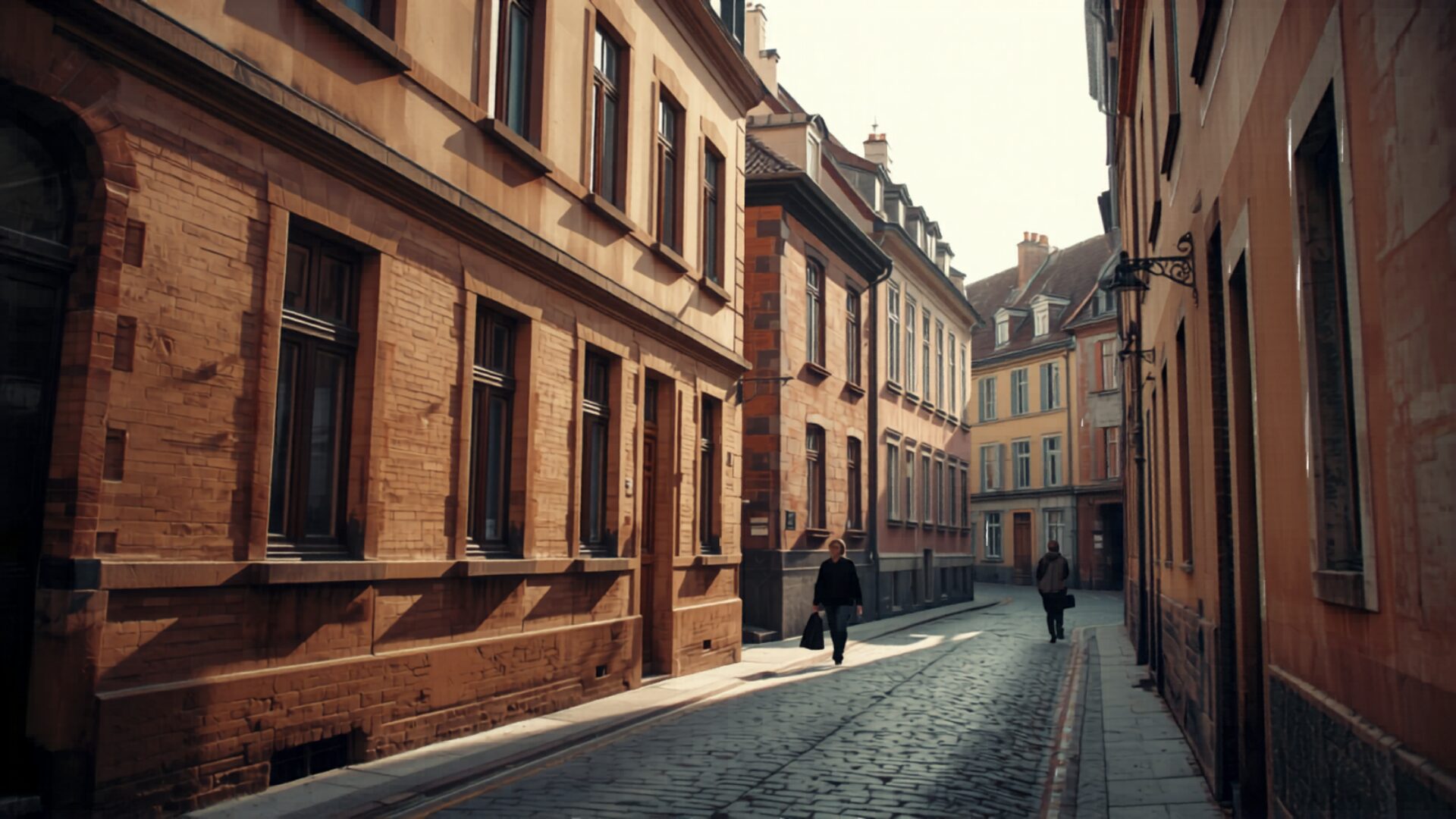 Rue résidentielle de Strasbourg avec façades typiques alsaciennes lumière naturelle