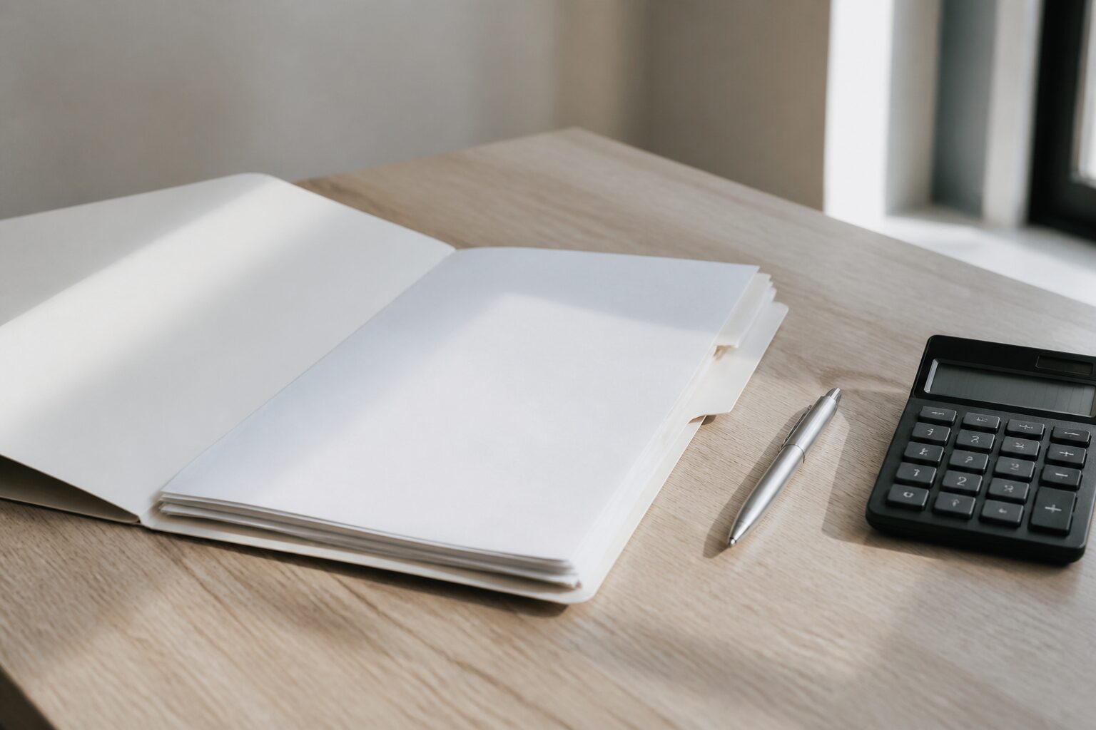 Document fiscal avec tableau des zones Pinel, stylo et calculatrice posés sur un bureau