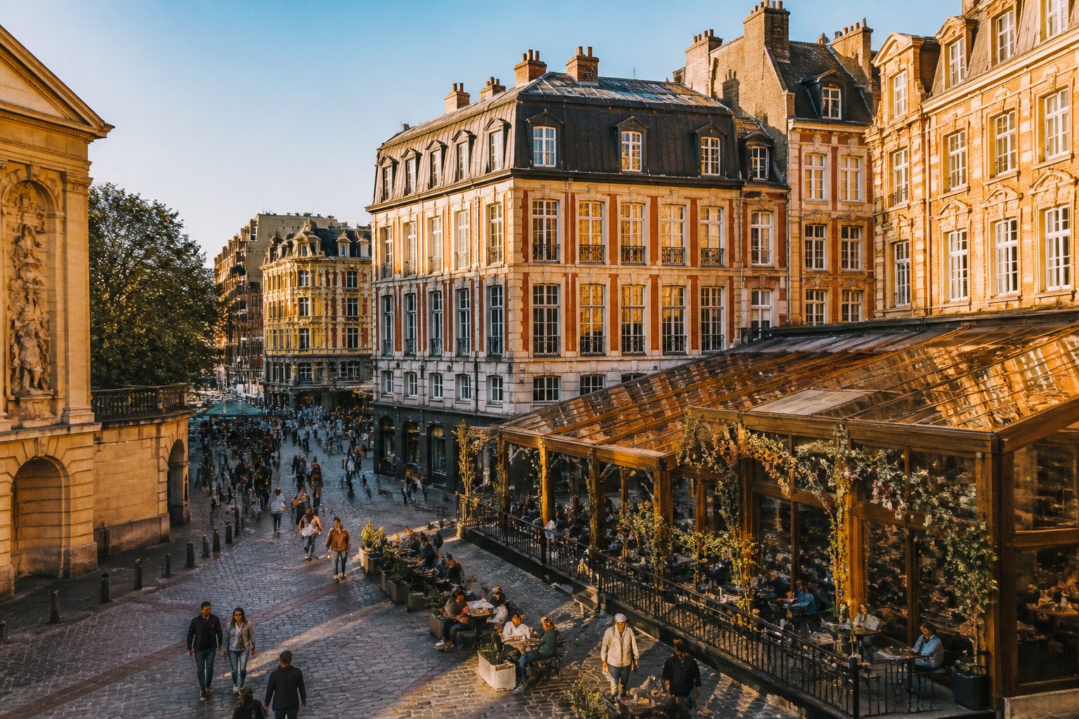 Place du Vieux-Lille avec façades en briques flamandes et terrasses, meilleurs quartiers de Lille