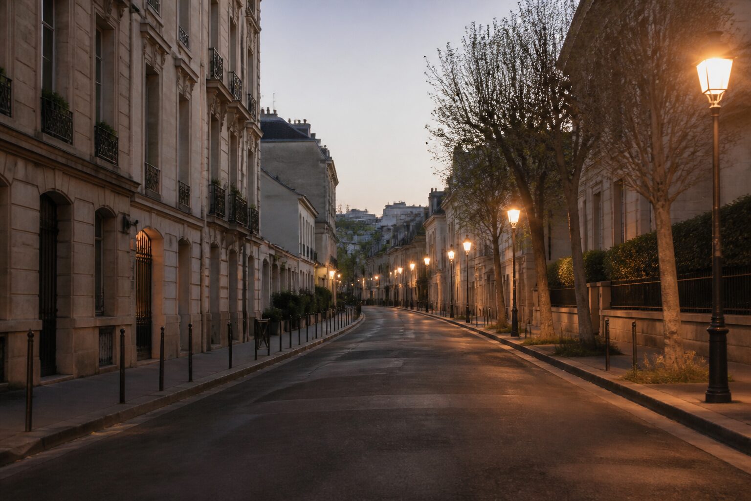 Rue résidentielle nancéienne éclairée en fin de journée dans un quartier calme