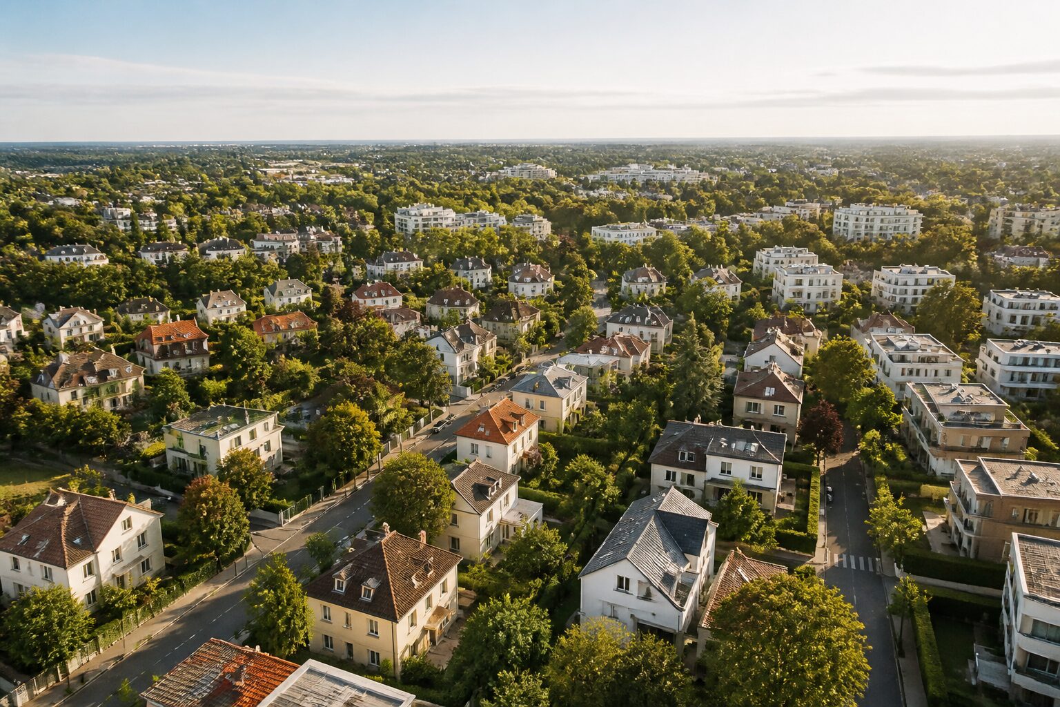 Vue aérienne du quartier résidentiel de Rueil-Malmaison code postal 92500