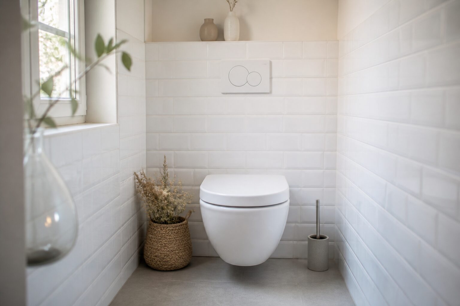 dimension wc - cabinet de toilettes suspendu avec carreaux métro blancs