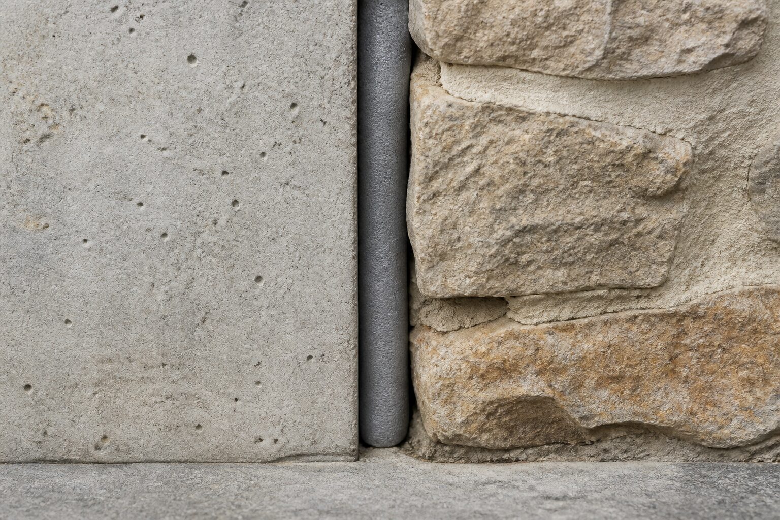 Joint de dilatation en maçonnerie avec fond de joint polyéthylène posé, étapes de préparation avant Sikaflex visibles