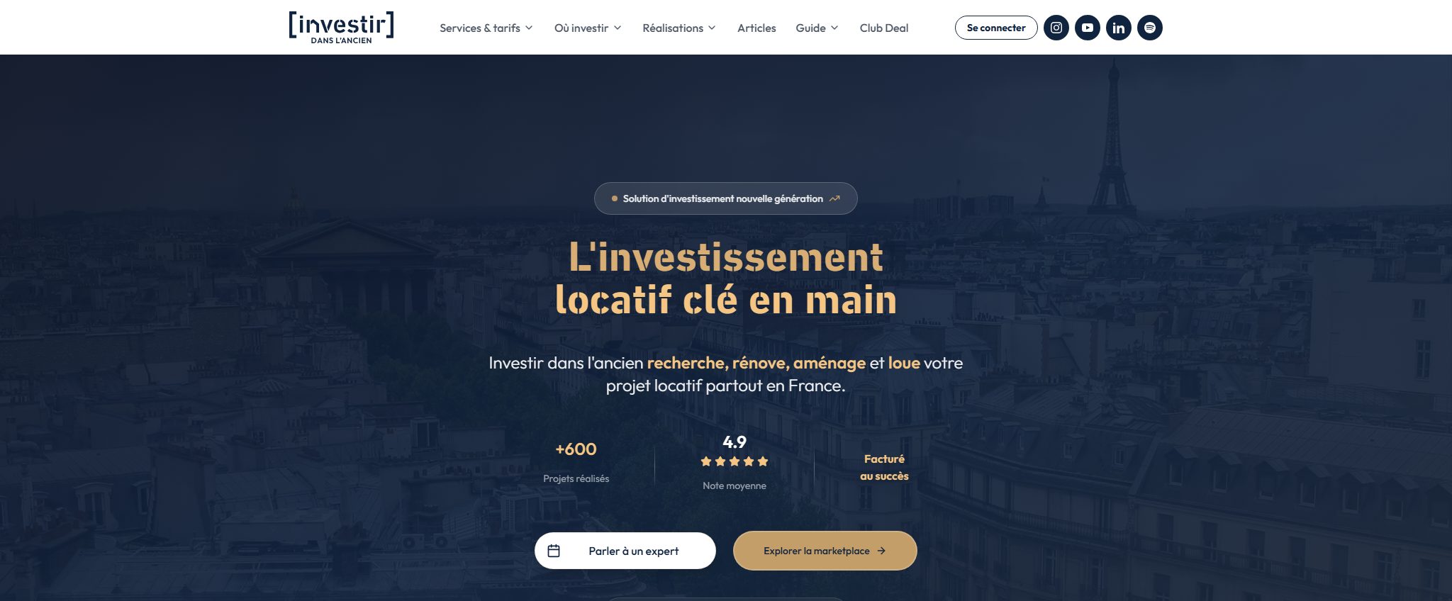 Page d'accueil d'Investir dans l'ancien, société d'investissement locatif clé en main dans l'ancien