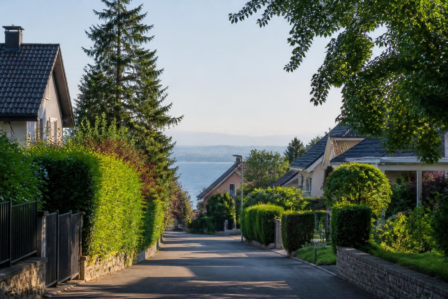 Rue calme d'un quartier résidentiel proche du lac à Aix-les-Bains