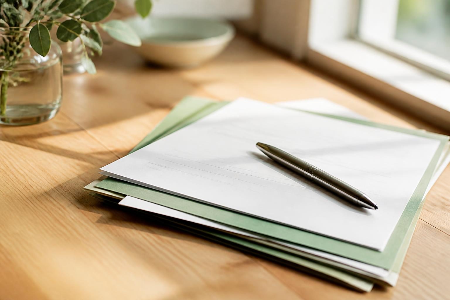 Documents de rachat de crédit et stylo posés sur une table en bois