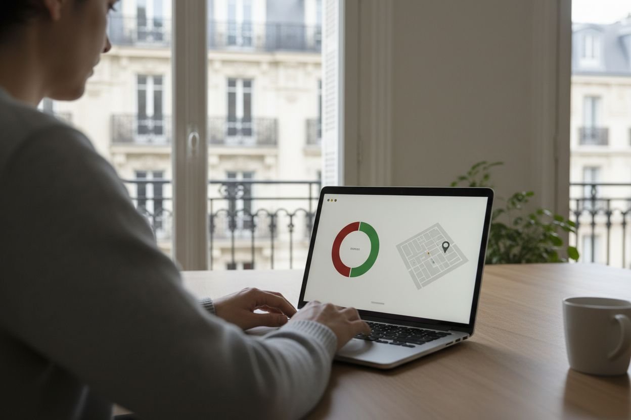 Personne consultant le DPE d'un logement sur une plateforme en ligne depuis son ordinateur