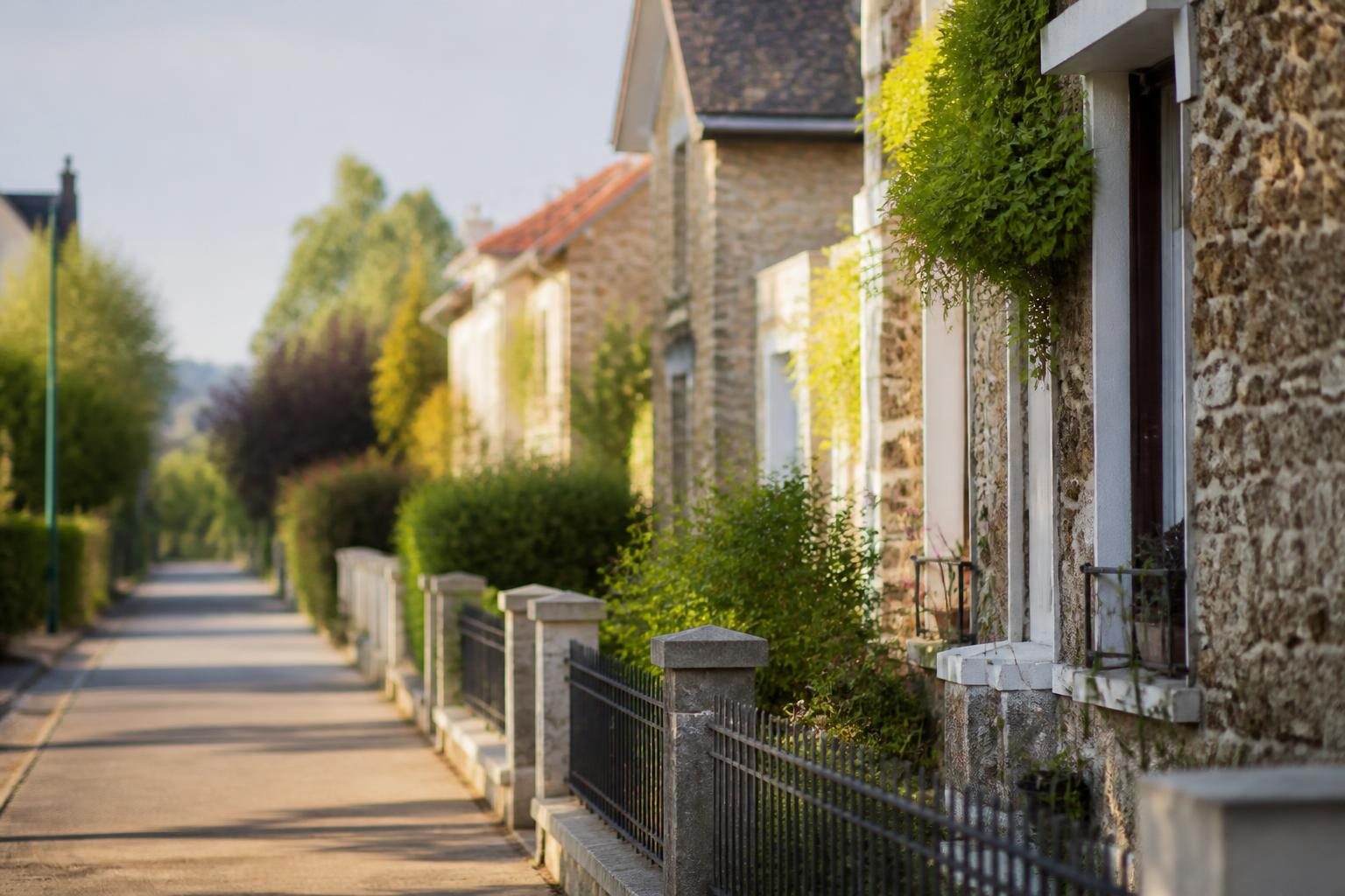 Rue pavillonnaire calme à Sucy-en-Brie en fin de journée
