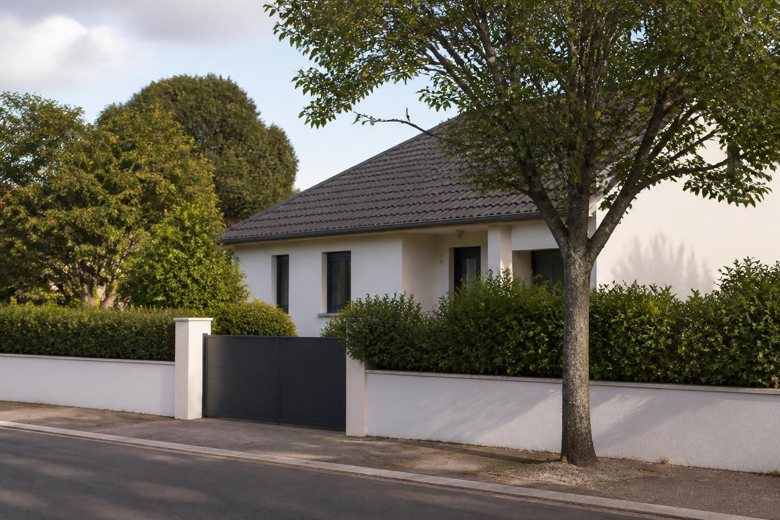 Façade et rue résidentielle calme en périphérie de Villefranche-sur-Saône