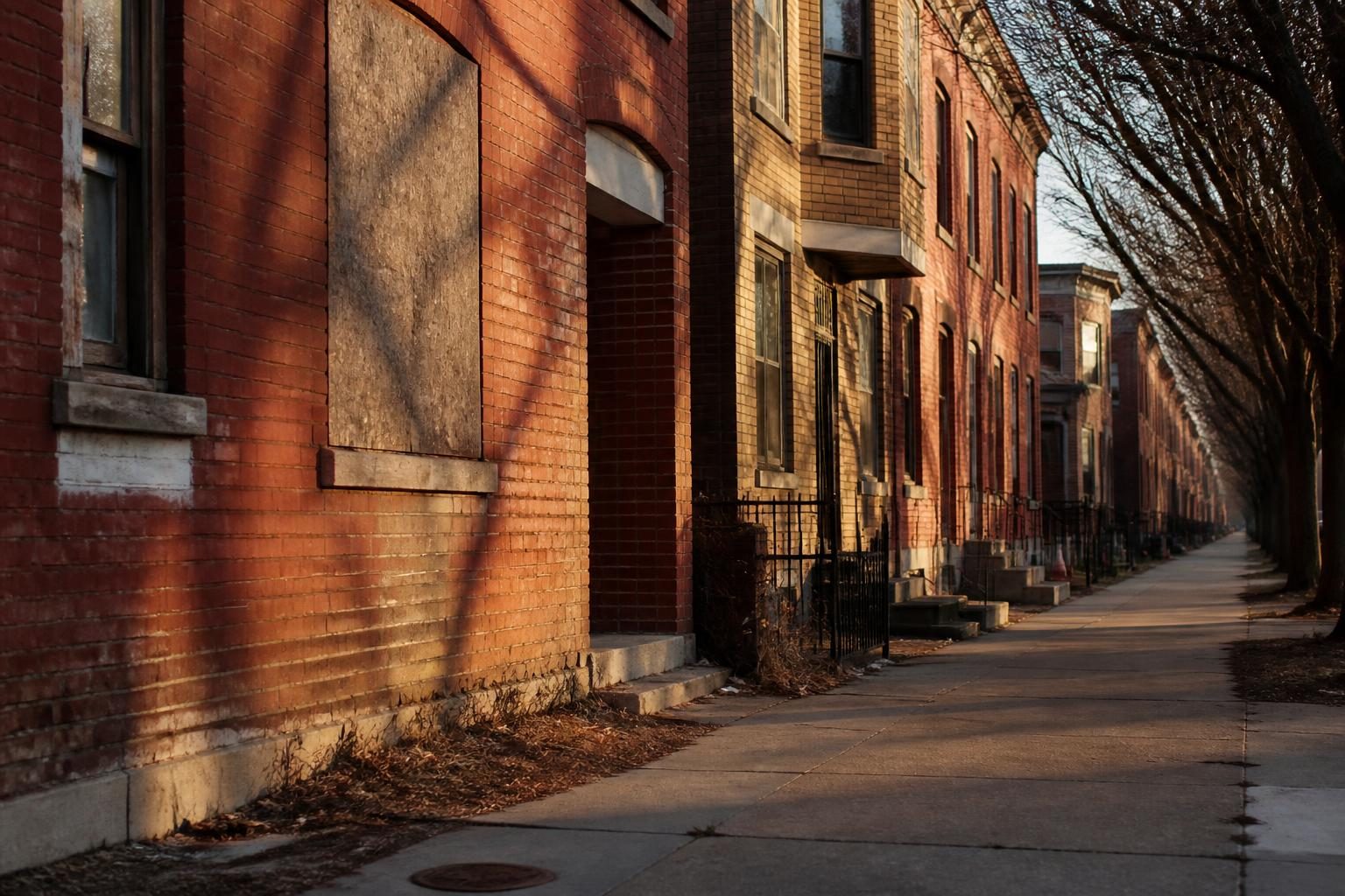 Rue résidentielle du South Side de Chicago en fin de journée