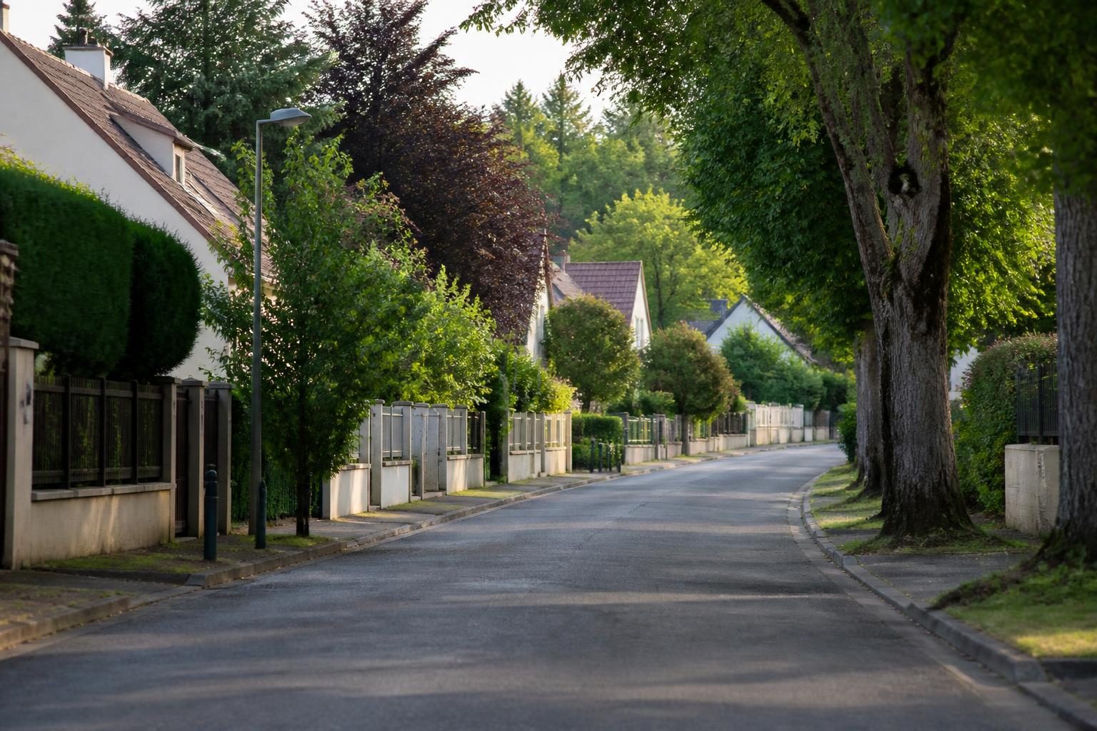 Façade pavillonnaire calme et arborée dans un quartier résidentiel de Combs-la-Ville
