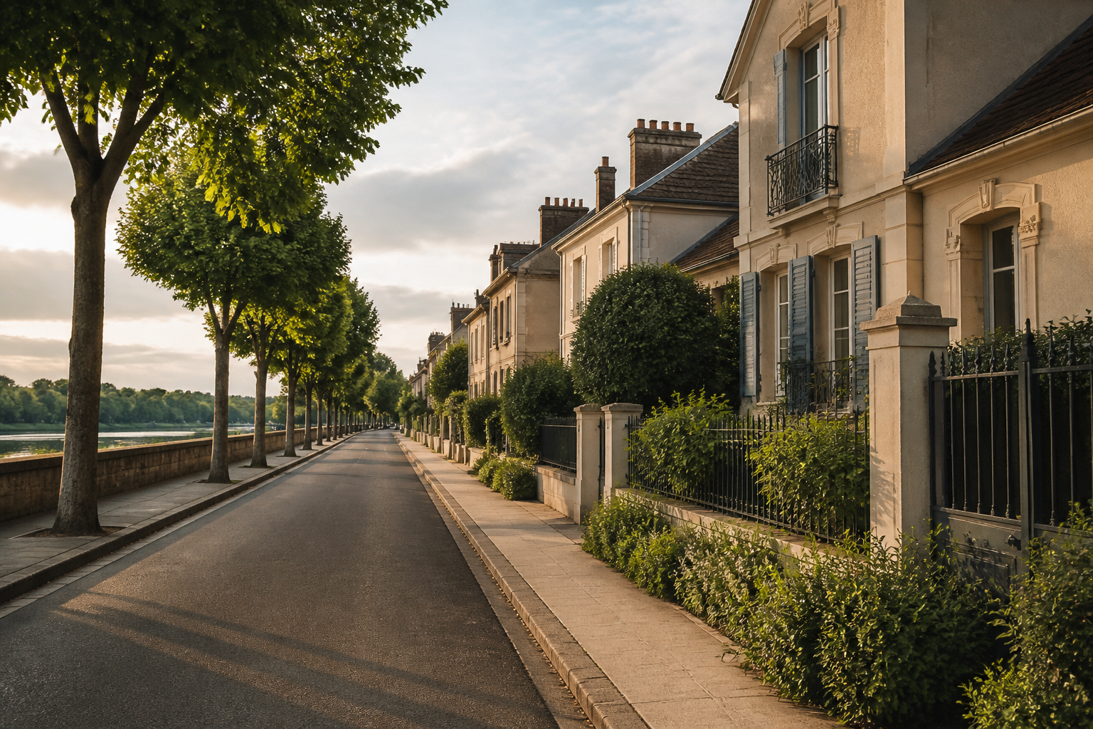 Rue résidentielle calme à Villeneuve-le-Roi, quartier des bords de Seine avec façades pavillonnaires