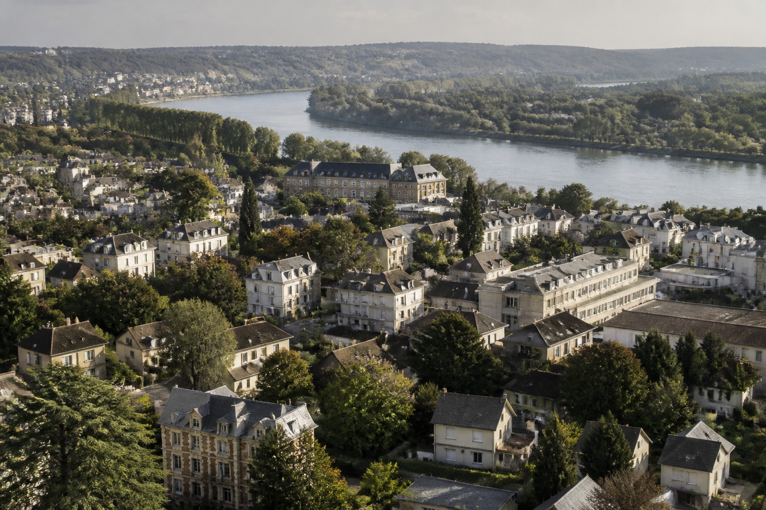 Vue aérienne de Villeneuve-le-Roi, quartiers résidentiels et bords de Seine