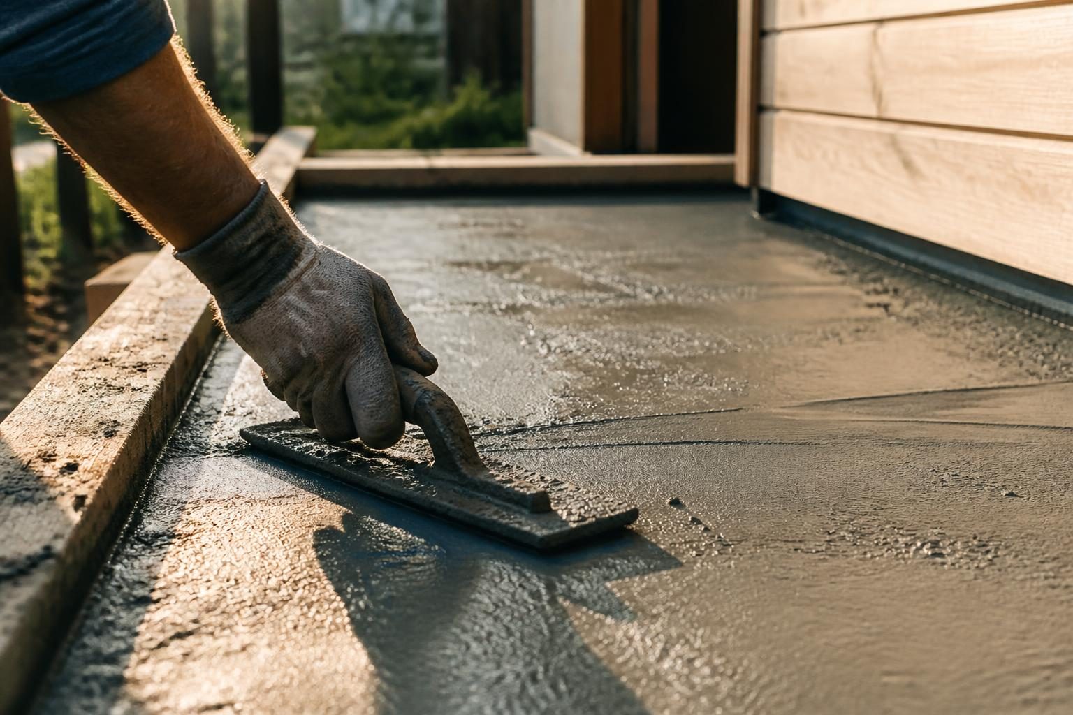 Chape de béton lissée à la truelle après un gâchage au seau