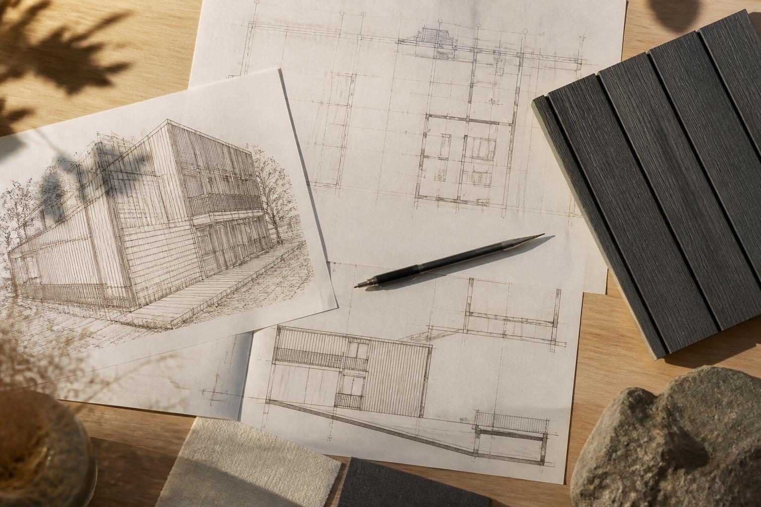 Plans et échantillon de bardage pour une maison bois clé en main
