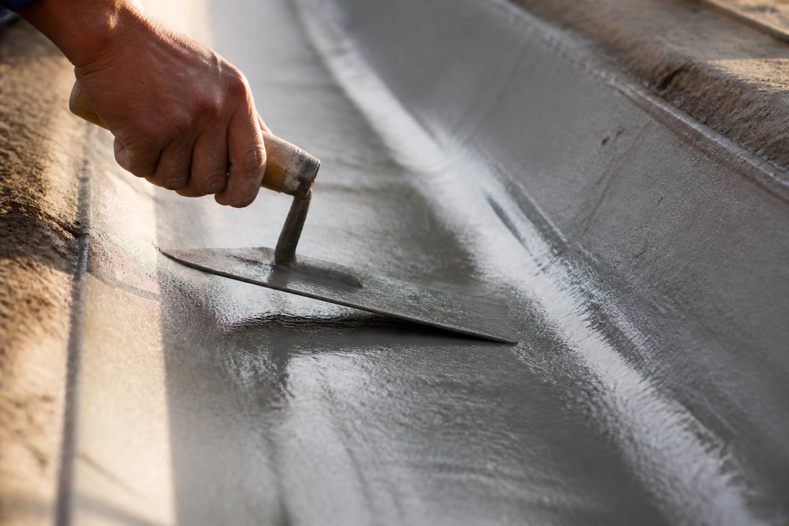 Finition au mortier d'une cunette béton avant la cure