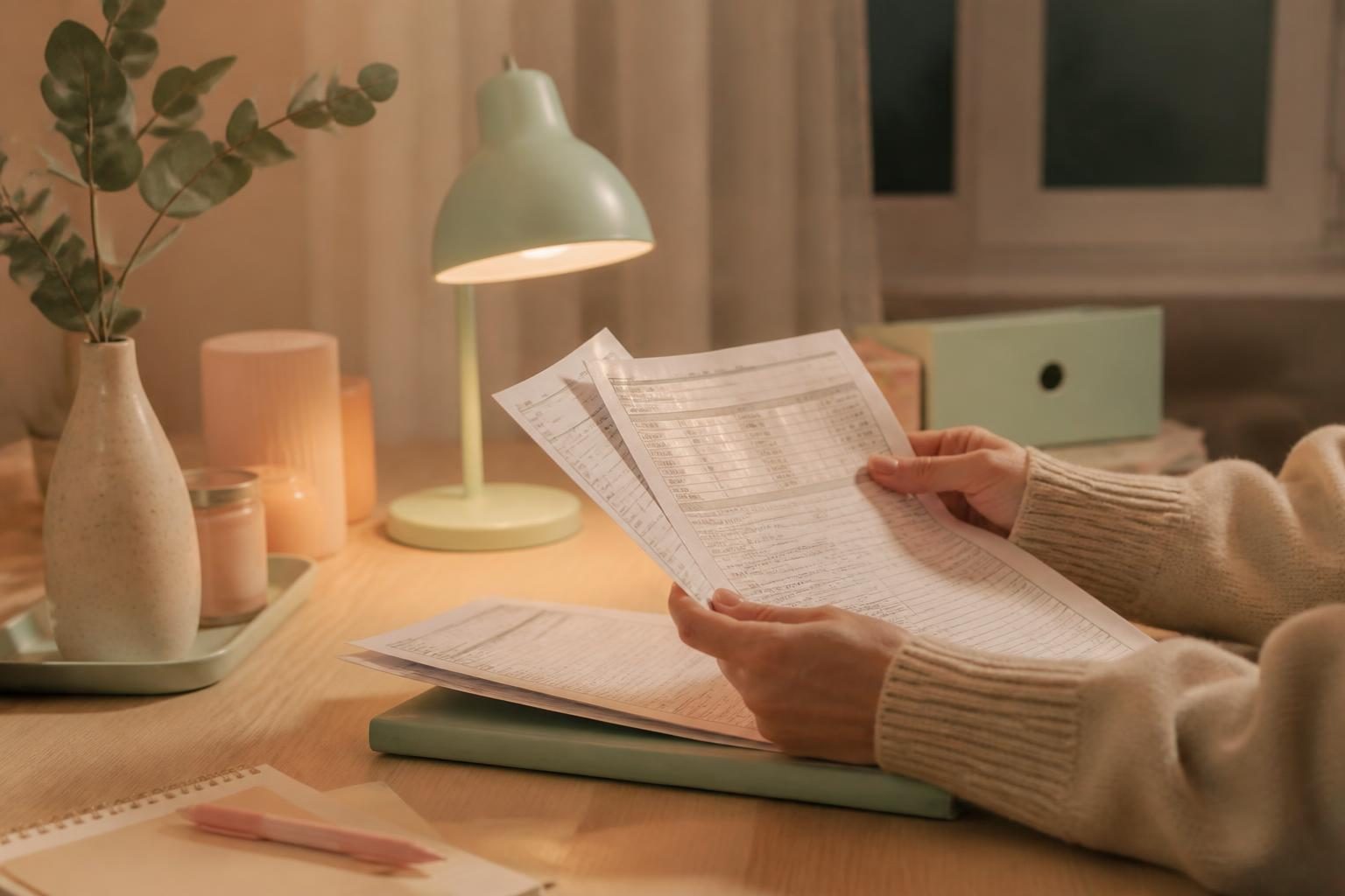 Mains feuilletant des justificatifs pour vérifier le plafond de ressources locataire Pinel
