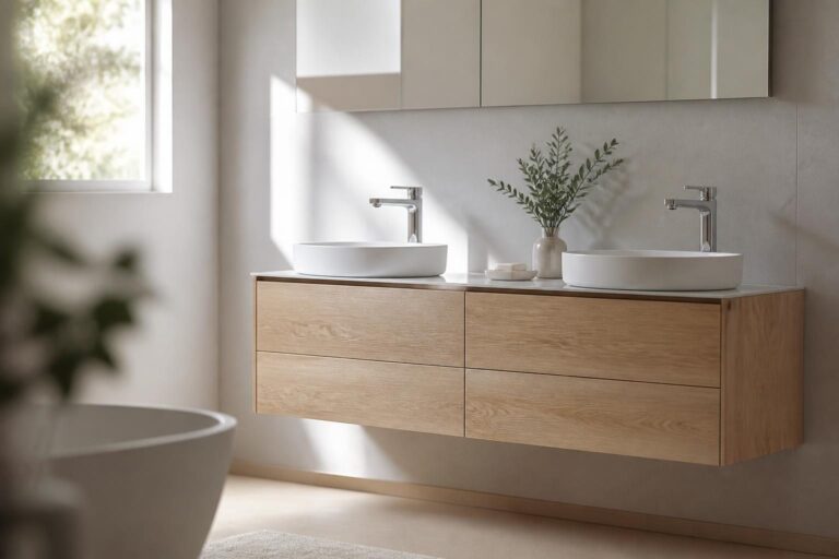 Vasque double dans une salle de bain lumineuse